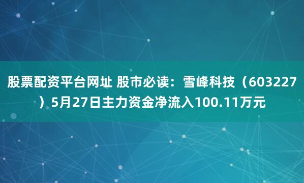股票配资平台网址 股市必读：雪峰科技（603227）5月27日主力资金净流入100.11万元