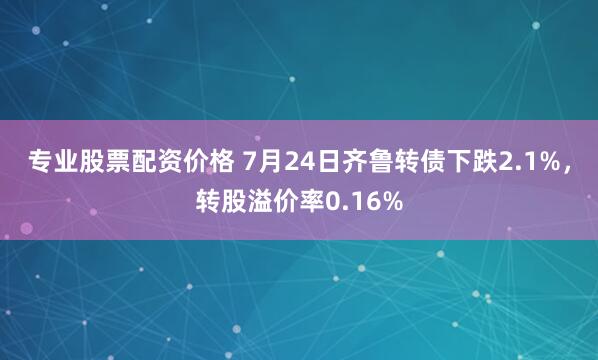 专业股票配资价格 7月24日齐鲁转债下跌2.1%，转股溢价率0.16%